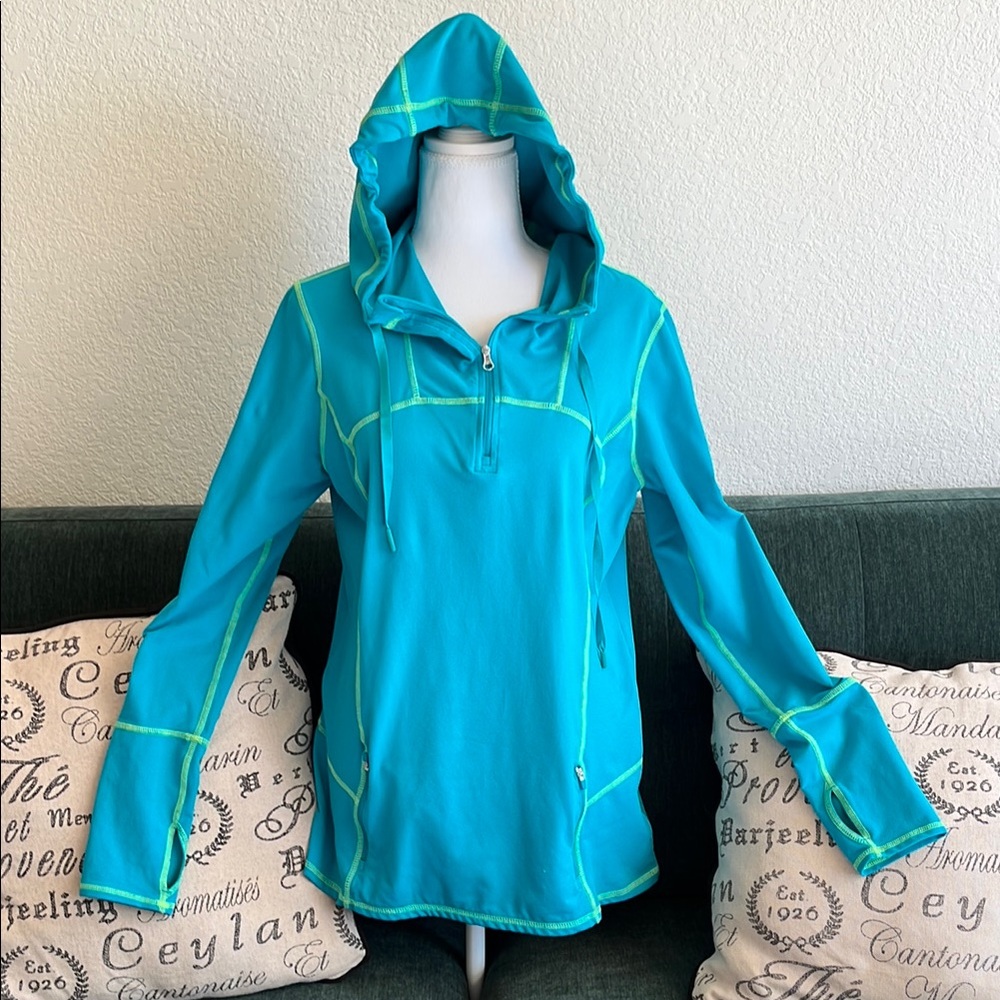 Teal Hooded Pullover with Yellow threaded Accents